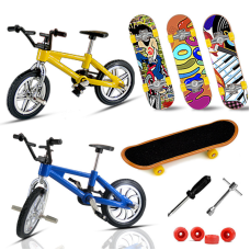 Набір пальчикових 4 скейтбордів із 2 мінівелосипедами Finger Bike з інструментами та комплектом коліс