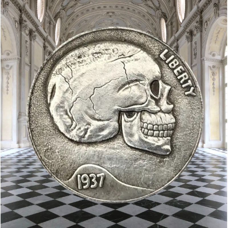 Сувенірна срібна 5 центов, монета 1937г Череп