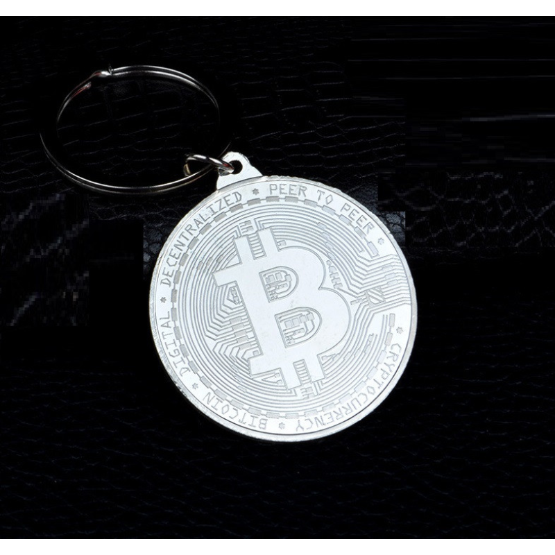 Брелок у формі монети Bitcoin Біткоїн сильвер