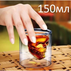 Стакан для віскі 150 мл Череп, з подвійними стінками/3D чарка склянка для алкогольних напоїв/Рюмка-череп