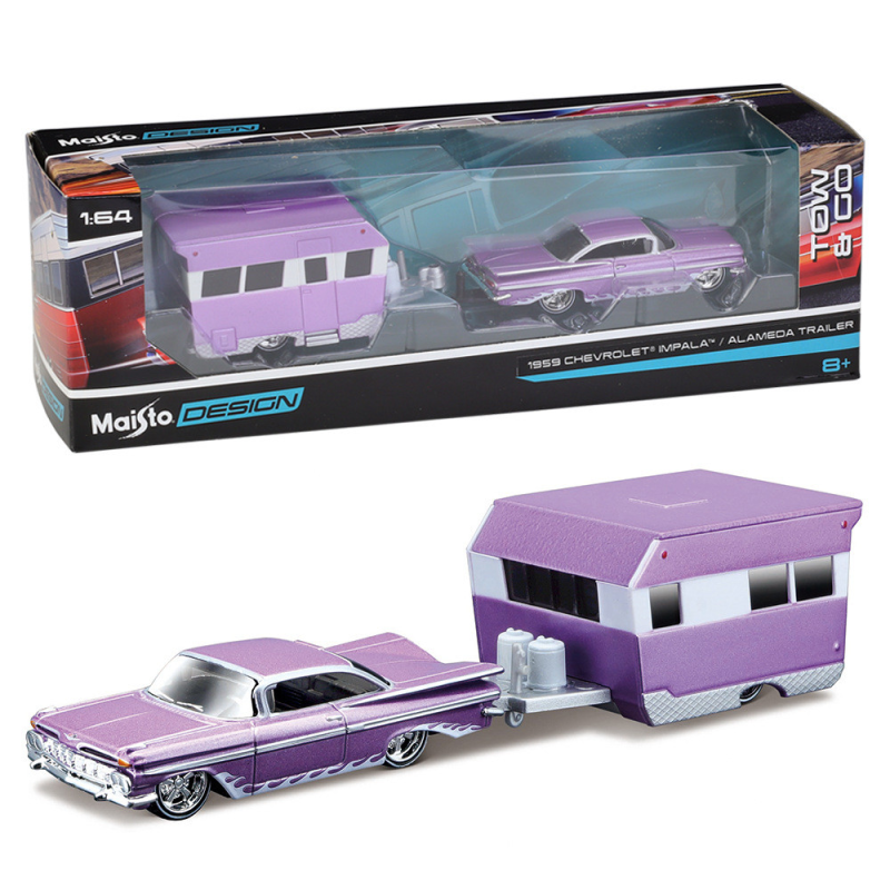 Модель Maisto 1:64, авто з трейлером Chevrolet Impala Alameda Trailer Set 1959 року у штучному пакованні