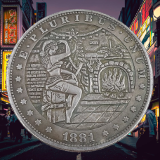 Сувенір монета долар США 1881г “Різдвяний вечір“. Hobo Coin American Morgan