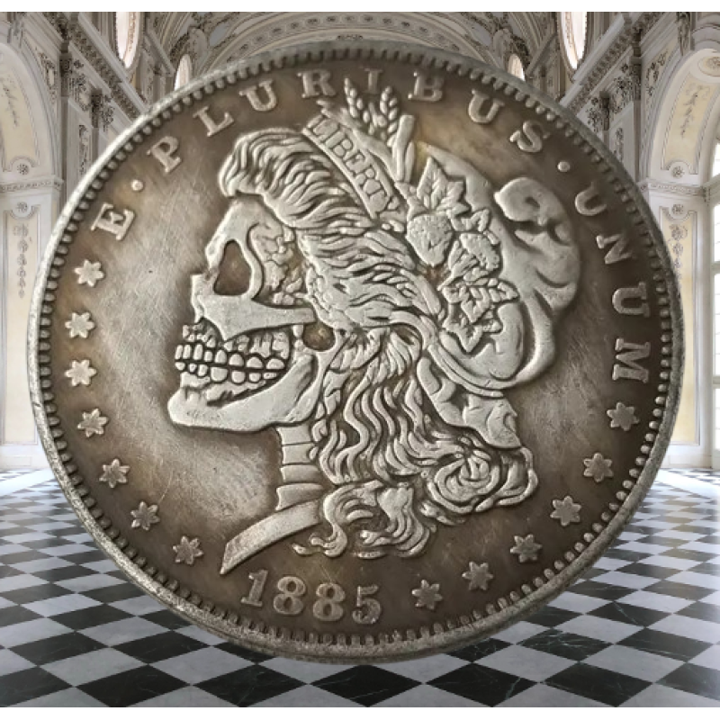 Сувенір монета долар США 1885г “Череп королеви свободи“. Hobo Coin American Morgan