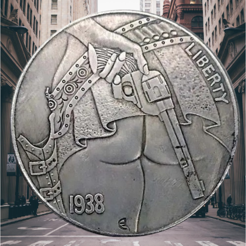 Монета сувенірна долар СШАang 1938г “Револьвер“, Колекція Хобо монет моргана