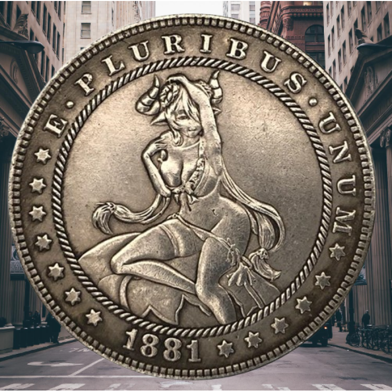 Монета сувенірна долар США 1881г “Аніме Дівчинка НЮ“, Колекція Хобо монет моргана