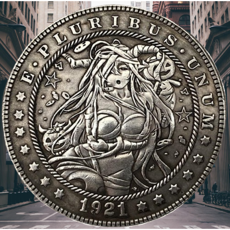 Сувенір монета долар США 1921р “Дівчинка Аніме у Гелловін“. Hobo Coin American Morgan