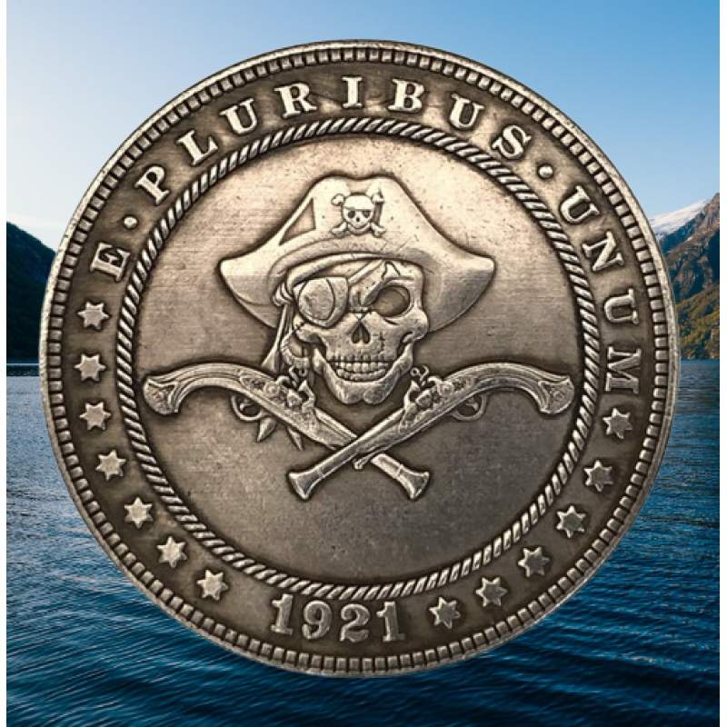 Сувенір монета долар США Банк 1921г “Піратський череп і пістолети“. Hobo Coin American Morgan