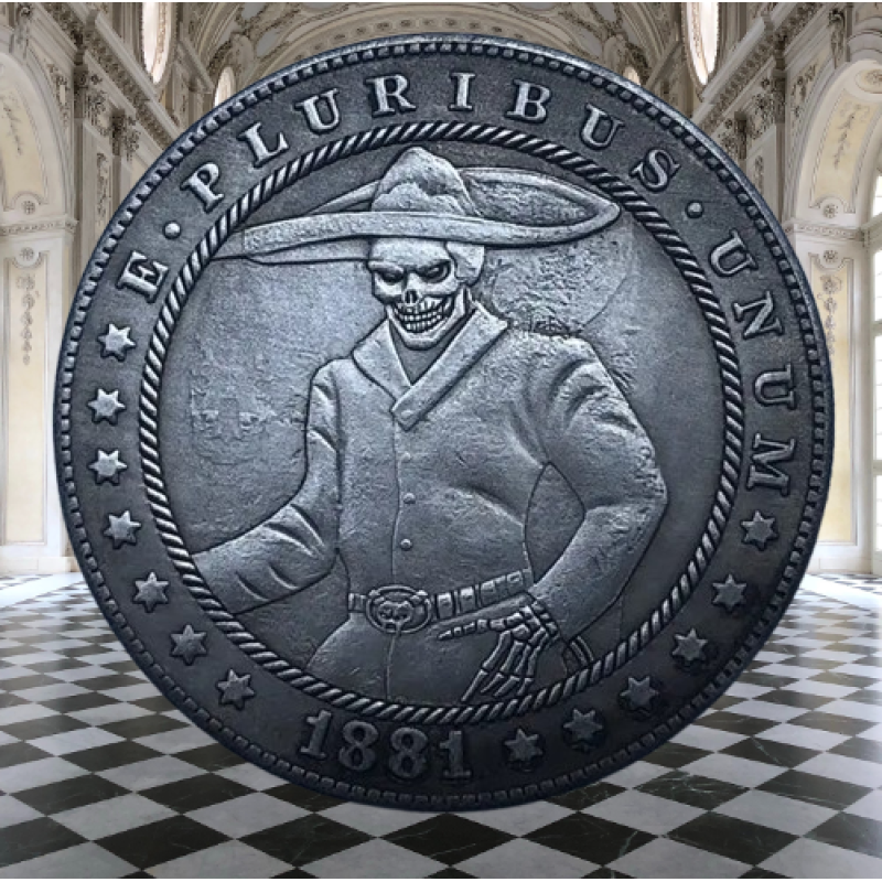 Сувенір монета долар СШАang 1881г “Скелет у сомбреро“. Hobo Coin American Morgan