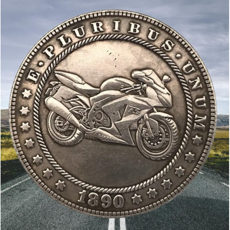 Сувенір монета долар СШАang 1890 г “Мотоцикл Сузукі“. Hobo Coin American Morgan
