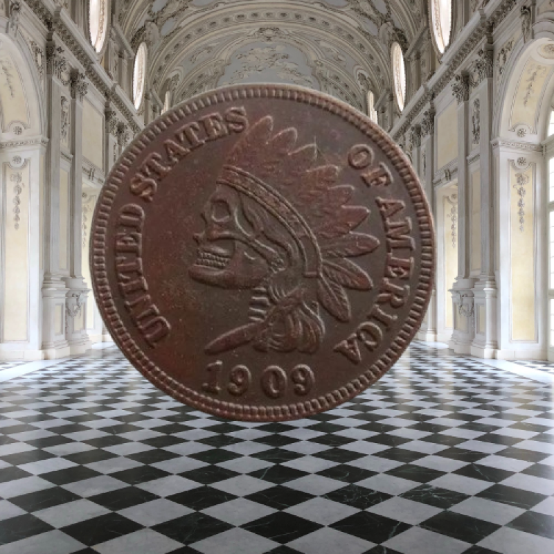 Сувенір монета один цент США 1909г “Череп Арабіан“. Hobo Coin American Morgan