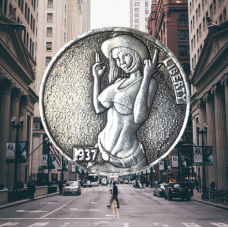 Сувенірна монета 5 цент США 1937г “Жінка ковбой“. Hobo Coin American Morgan