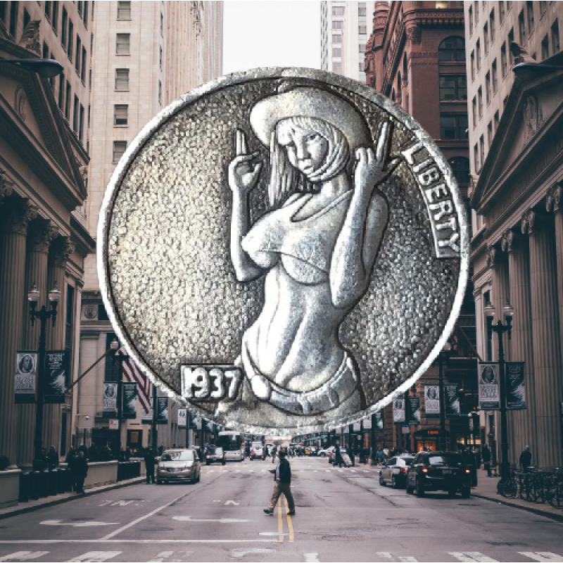 Сувенірна монета 5 цент США 1937г “Жінка ковбой“. Hobo Coin American Morgan