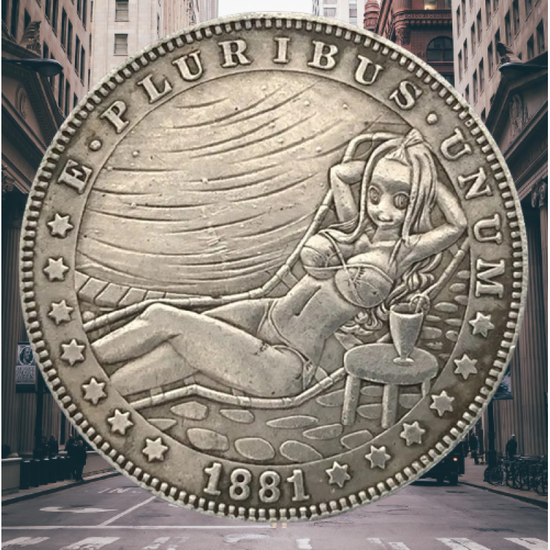 Сувенір монета долар США 1881р “Дівчинка біля басейну“. Hobo Coin American Morgan