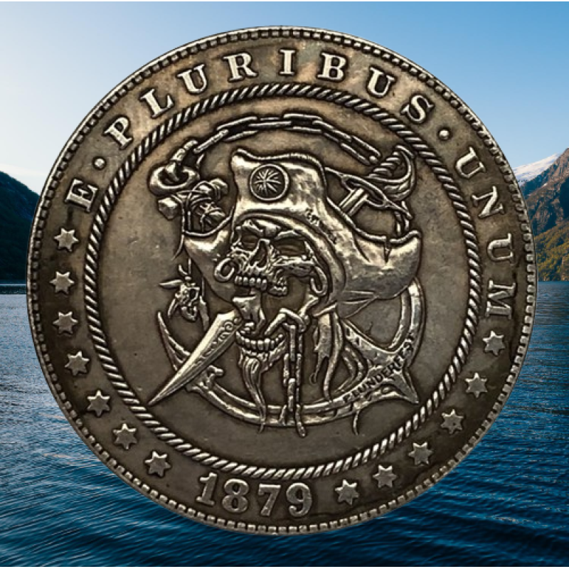 Сувенір монета долар США 1879 р. Фермаха “Піратський череп і якір“. Hobo Coin American Morgan