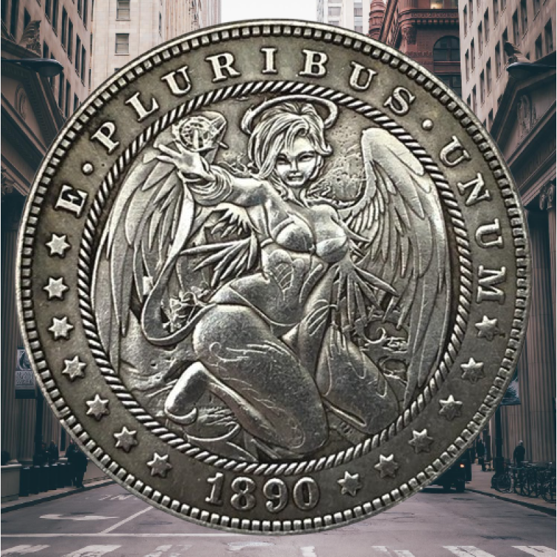 Сувенір монета долар США 1890г. Банка “Сексуальний Ангел“. Hobo Coin American Morgan