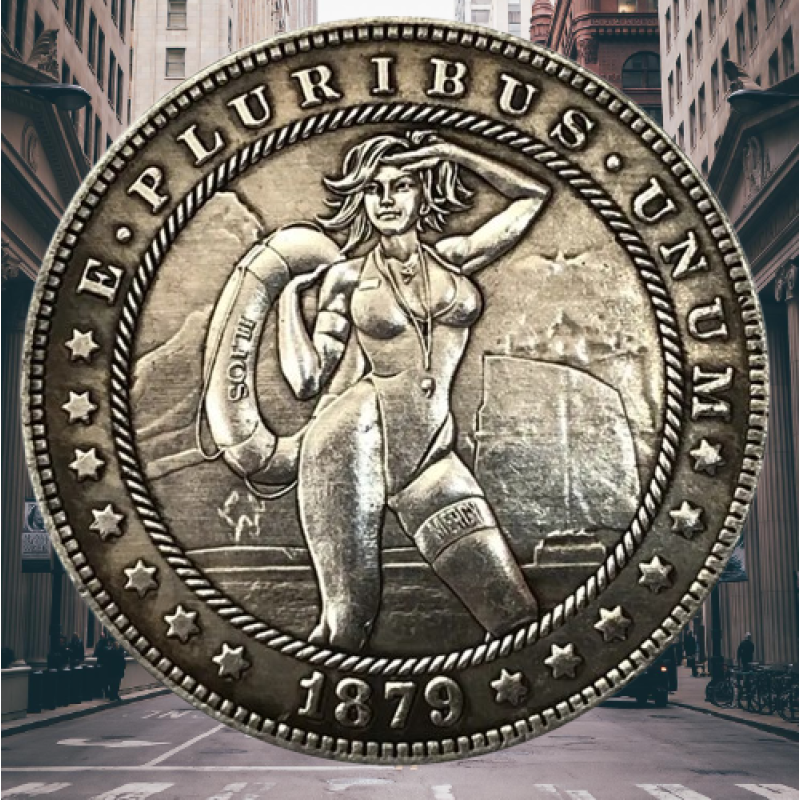 Сувенір монета долар США 1879 р. “Мерсі з Рятувальника Малібу“. Hobo Coin American Morgan