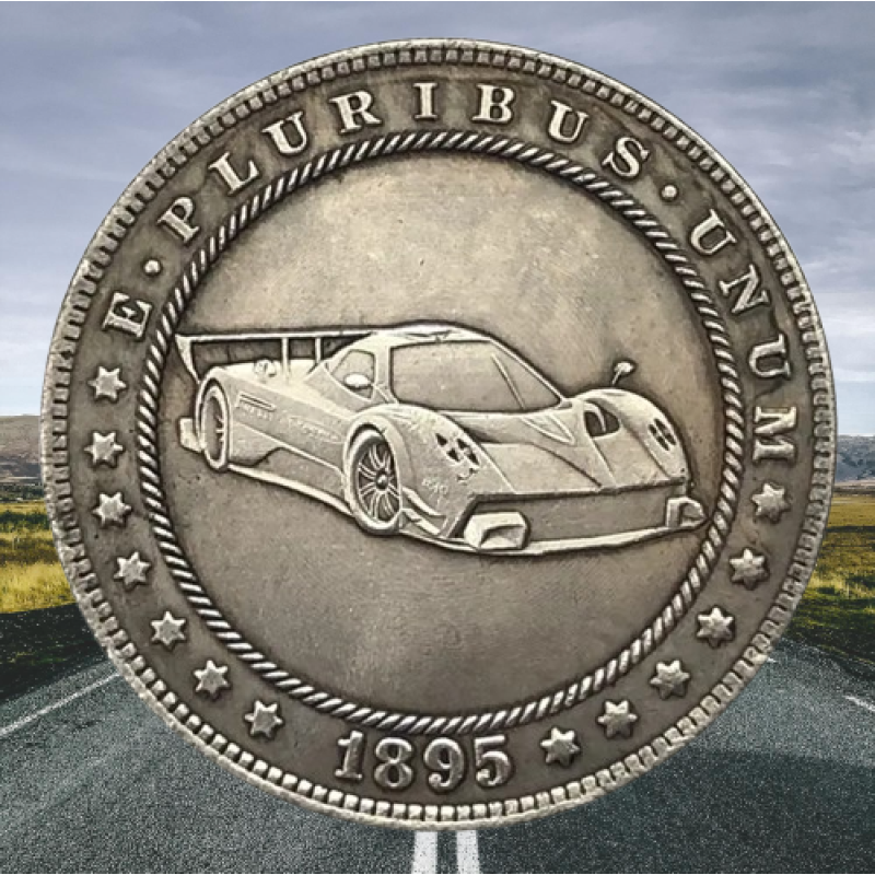 Сувенір монета долар СШАang 1895 г “Автомобіль Пагані Зонда Р“. Hobo Coin American Morgan