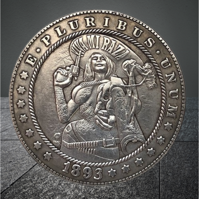 Сувенір монета долар США 1893г. Банк “Німеччина з пістолетом Viva mi raza“. Hobo Coin American Morgan