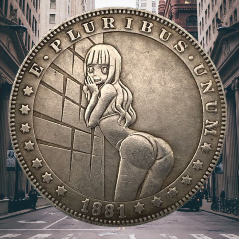 Сувенір сексуальна монета долар США 1881г “Дівчинка біля стіни“. Hobo Coin American Morgan