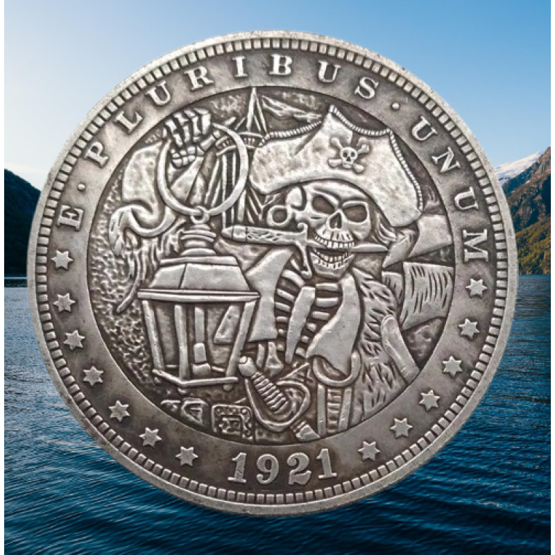 Сувенір монета долар США Годівниця 1921 р. “Пірат із ліхтарем“. Hobo Coin American Morgan