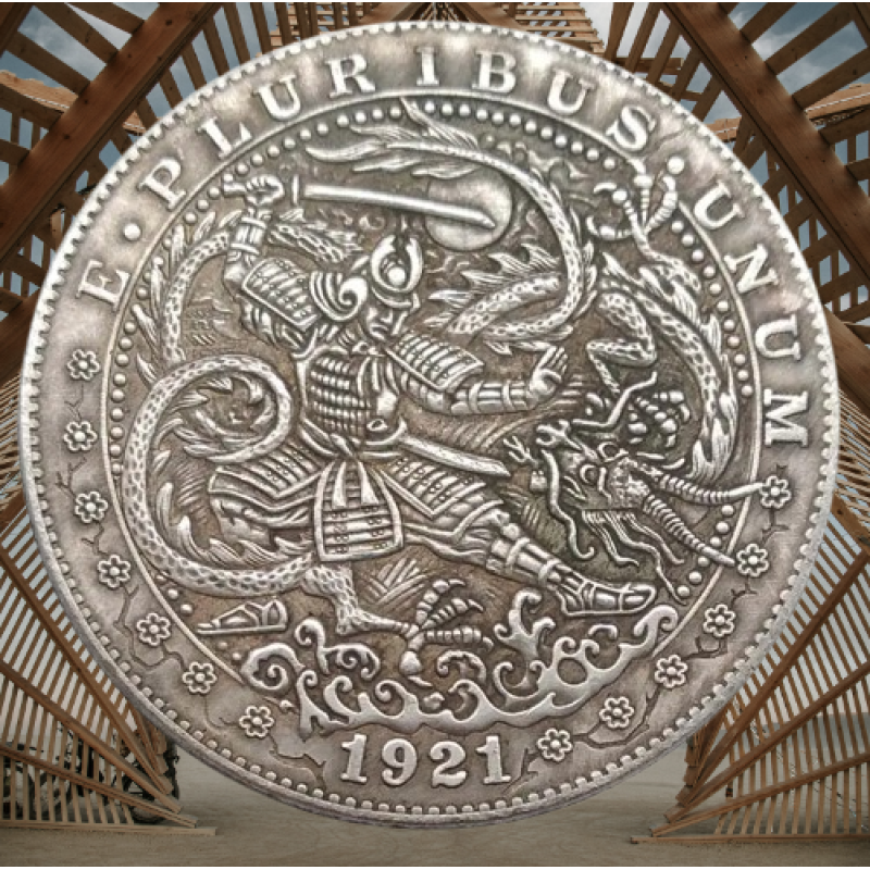 Сувенір монета долар США 1921г “Самурай і дракон“. Hobo Coin American Morgan