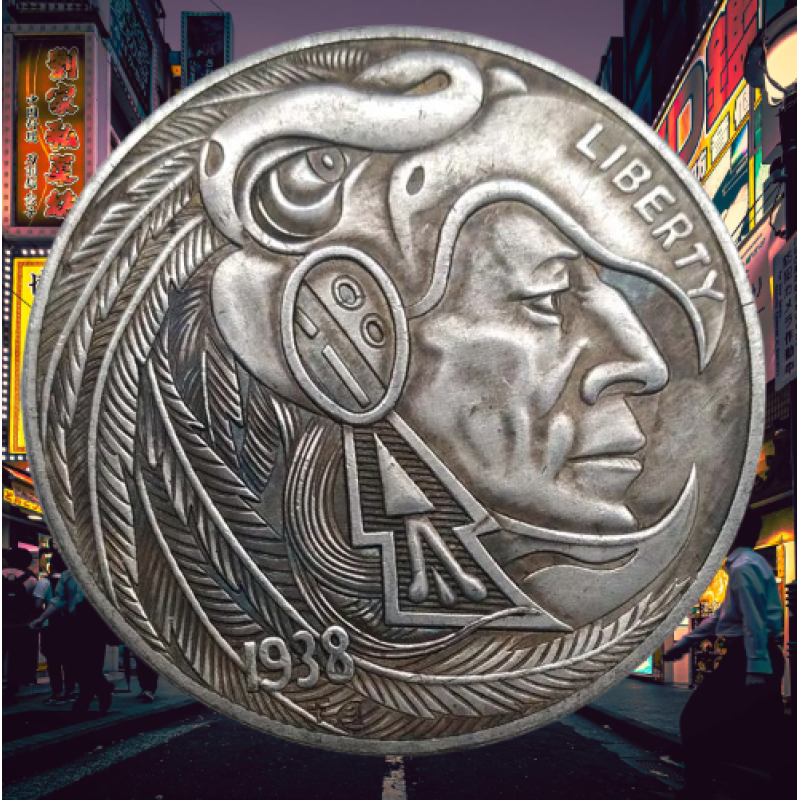 Сувенір монета долар СШАгодні819г “Індеець у шоломі орла“. Hobo Coin American Morgan