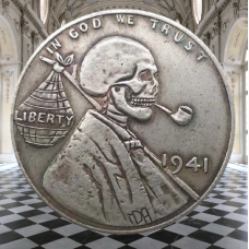 Сувенір монета долар США МОЖ 1941 р. “Скелет із трубкою“. Hobo Coin American Morgan