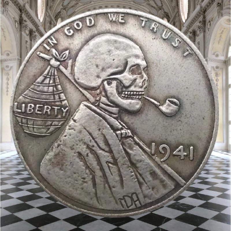Сувенір монета долар США МОЖ 1941 р. “Скелет із трубкою“. Hobo Coin American Morgan