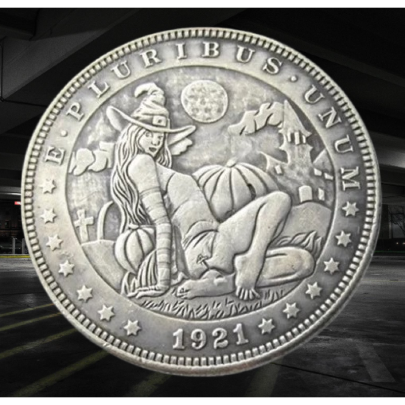 Сувенір монета 1 долар США 1921gang “Відьмочка у Гелловін“. Hobo Coin American