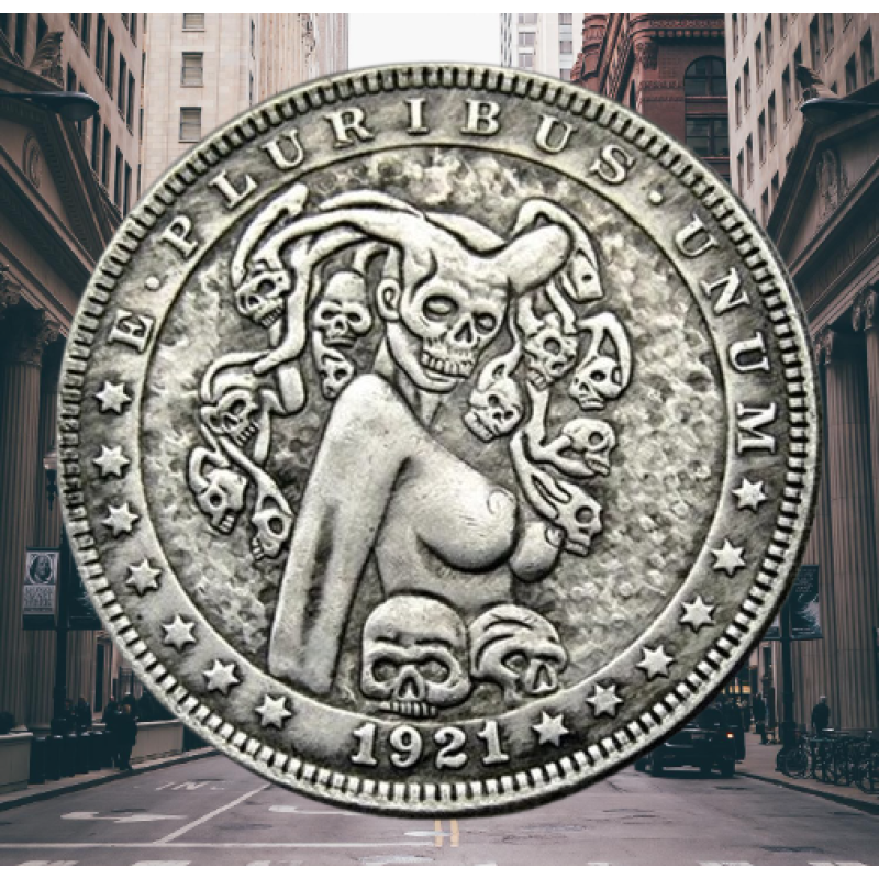 Сувенір монета 1 долар США 1921gang “Дівчина в черепах“. Hobo Coin American