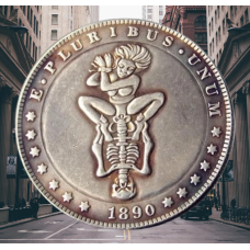 Сувенір монета Долар 1890 г, Сексуальна жінка Веселиться зі скелетом. Hobo Coin American Morgan