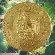 Сувенір монета Cinco Pesos Mexicanos Gold Долар США Моган “Череп Вождя Ацтеков“. монета на удачу