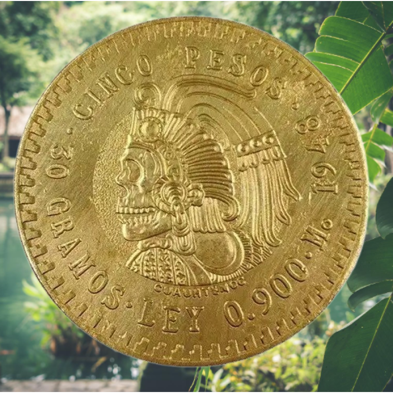 Сувенір монета Cinco Pesos Mexicanos Gold Долар США Моган “Череп Вождя Ацтеков“. монета на удачу