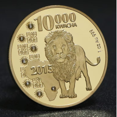 Сувенір монета серії африканські тварини 10000 Квача 2015г, “Лев“ (Республіка collion)
