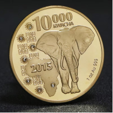 Сувенір монета серії африканські тварини 10000 Квача 2015г, “Слон“ (Республіка collion)