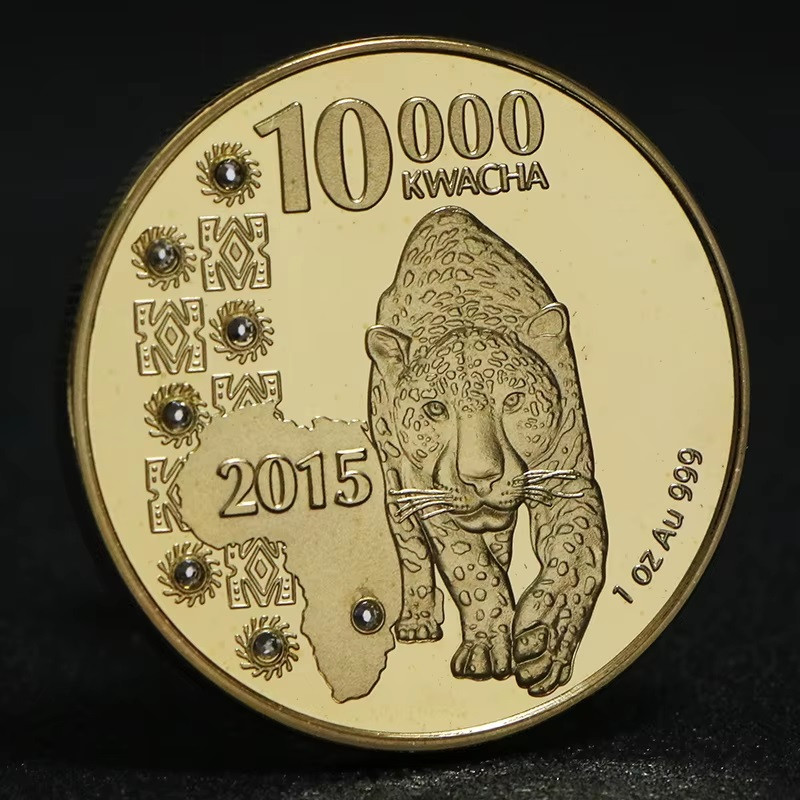Сувенір монета серії африканські тварини 10000 Квача 2015г, “Леопард“ (Республіка094)