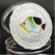Сувенір срібна монета 100 Франків 2015г, “ Риба-метелик Ефіппіум“ Республіка Бурунді