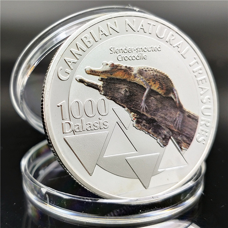 Сувенір срібна монета 1000 Даласі 2015г, “Узкоритий крокодил“ Республіка Гамбія