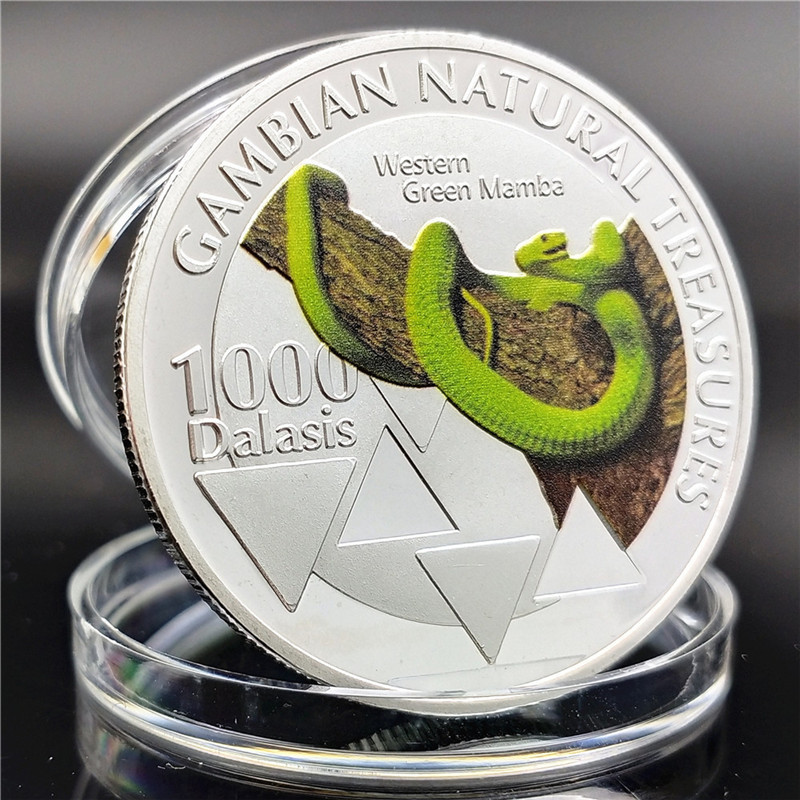 Сувенір срібна монета 1000 Даласі 2015г, “Західна зелена Мамба“ Республіка Гамбія