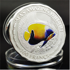 Сувенір срібна монета 100 Франків 2015г, “ Риба Ангел-капітан“ Республіка Бурунді