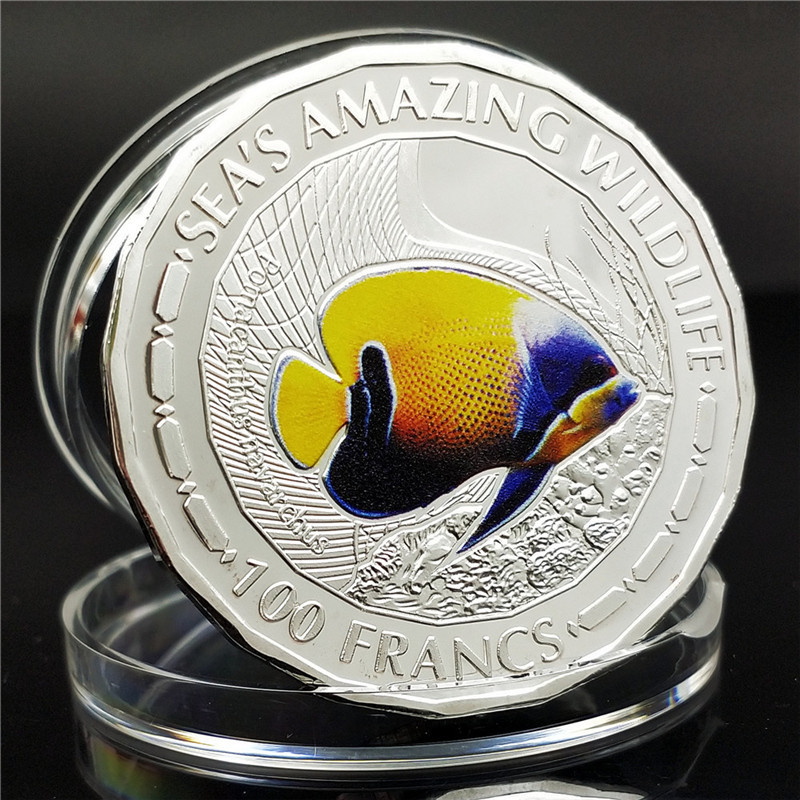 Сувенір срібна монета 100 Франків 2015г, “ Риба Ангел-капітан“ Республіка Бурунді