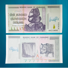 Банкнота 100 квінтильйонів доларів 2008 г combe Резерв Банк (носorг) (колекційні)
