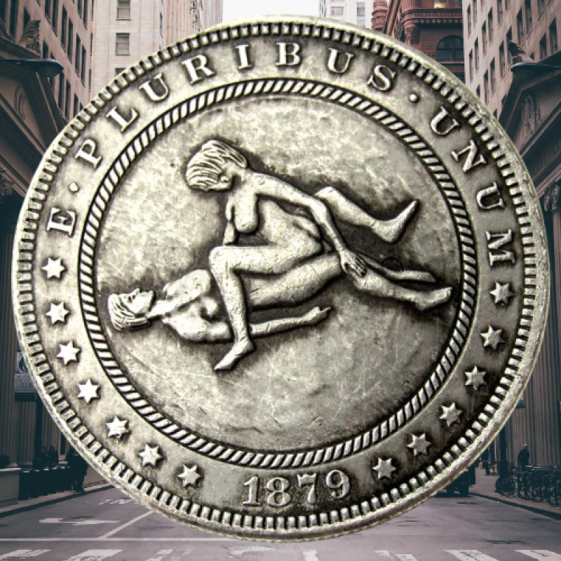 Сувенір монета 1 долар 1878 р. Банка США, “Сексуальна серія НЮ“. монета «Романтічне рішення»