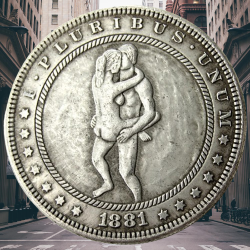 Сувенір монета 1 долар 1878 р. Банка США, “Сексуальна серія НЮ“. монета «Романтічне рішення»