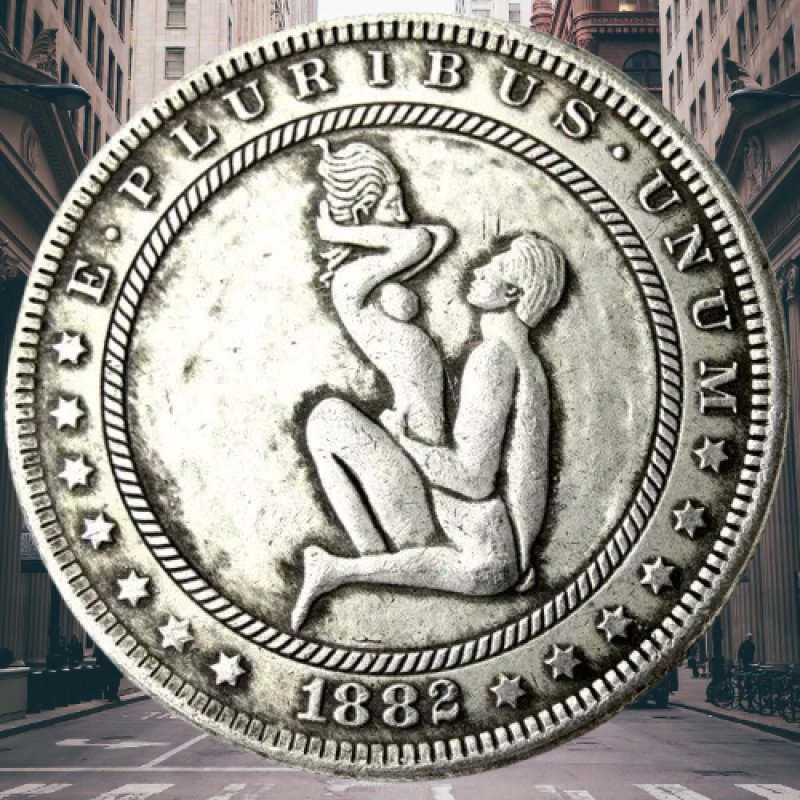 Сувенір монета 1 долар 1878 р. Банка США, “Сексуальна серія НЮ“. монета «Романтічне рішення»