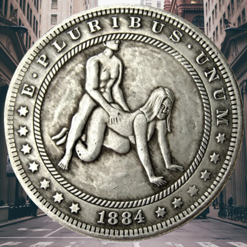 Сувенір монета 1 долар 1878 р. Банка США, “Сексуальна серія НЮ“. монета «Романтічне рішення»