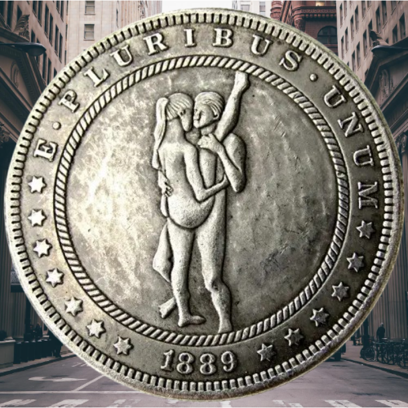 Сувенір монета 1 долар 1878 р. Банка США, “Сексуальна серія НЮ“. монета «Романтічне рішення»