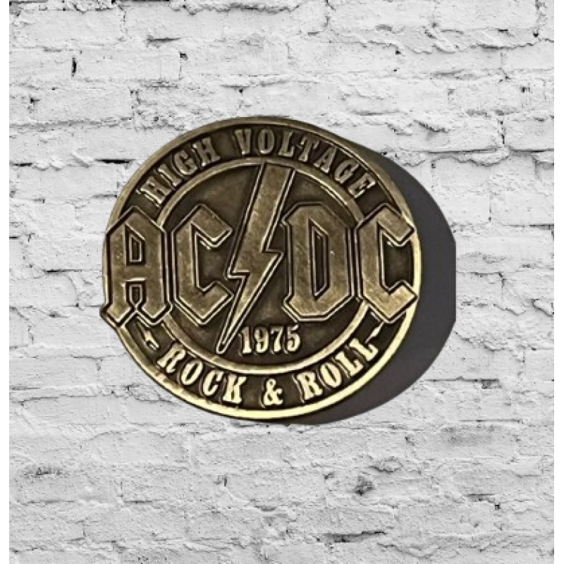 Вінтажна брошка рок-групи ACDC, металевий значок, High Voltage Rock Roll, 3 x 3 см