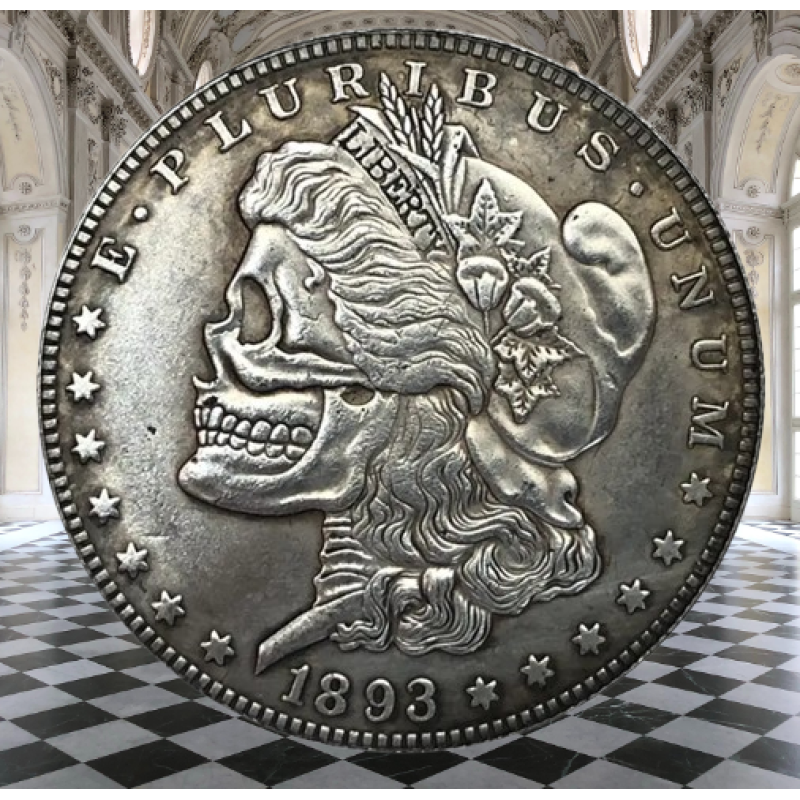 Сувенір монета долар СШАang 1893г “Череп і голова Свободи“. Hobo Coin American Morgan