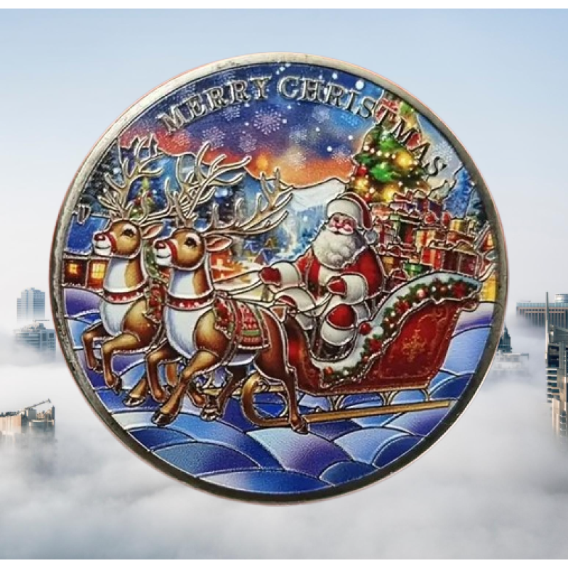 Монета сувенір кольорова “Щасливого Різдва!“ сильвер. Merry Christmas